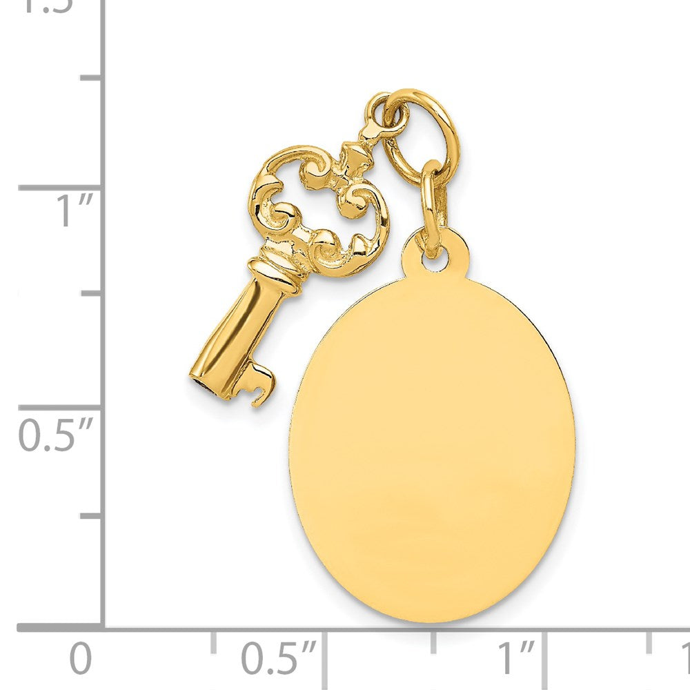 14K Gelbgold 14K Poliert Gravierbar Plättchen und Key Charm