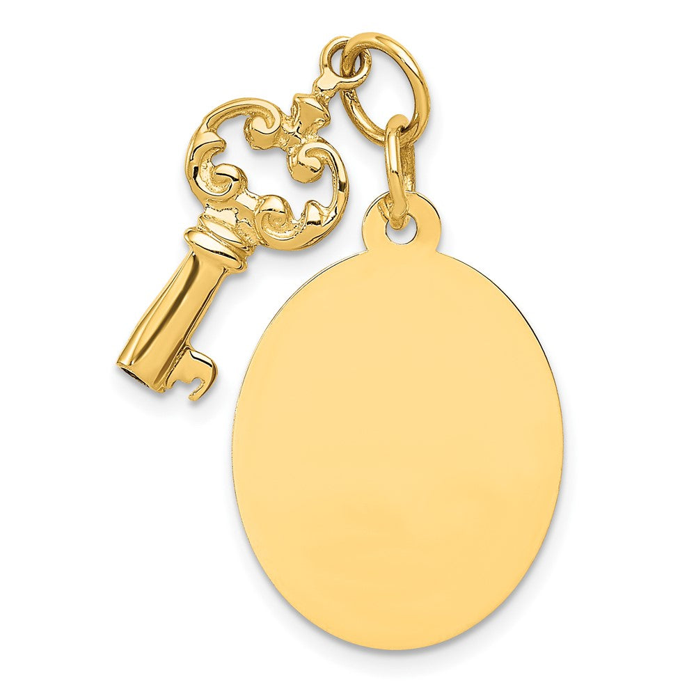 14K Gelbgold 14K Poliert Gravierbar Plättchen und Key Charm