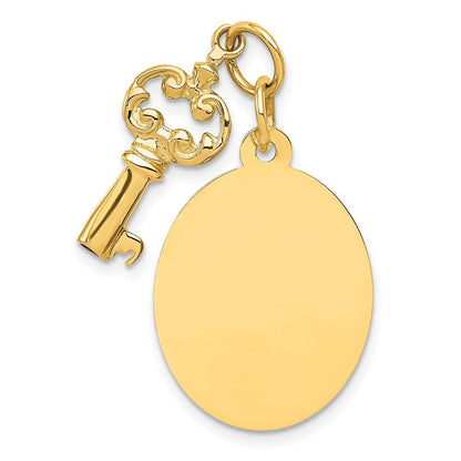 14K Gelbgold 14K Poliert Gravierbar Plättchen und Key Charm