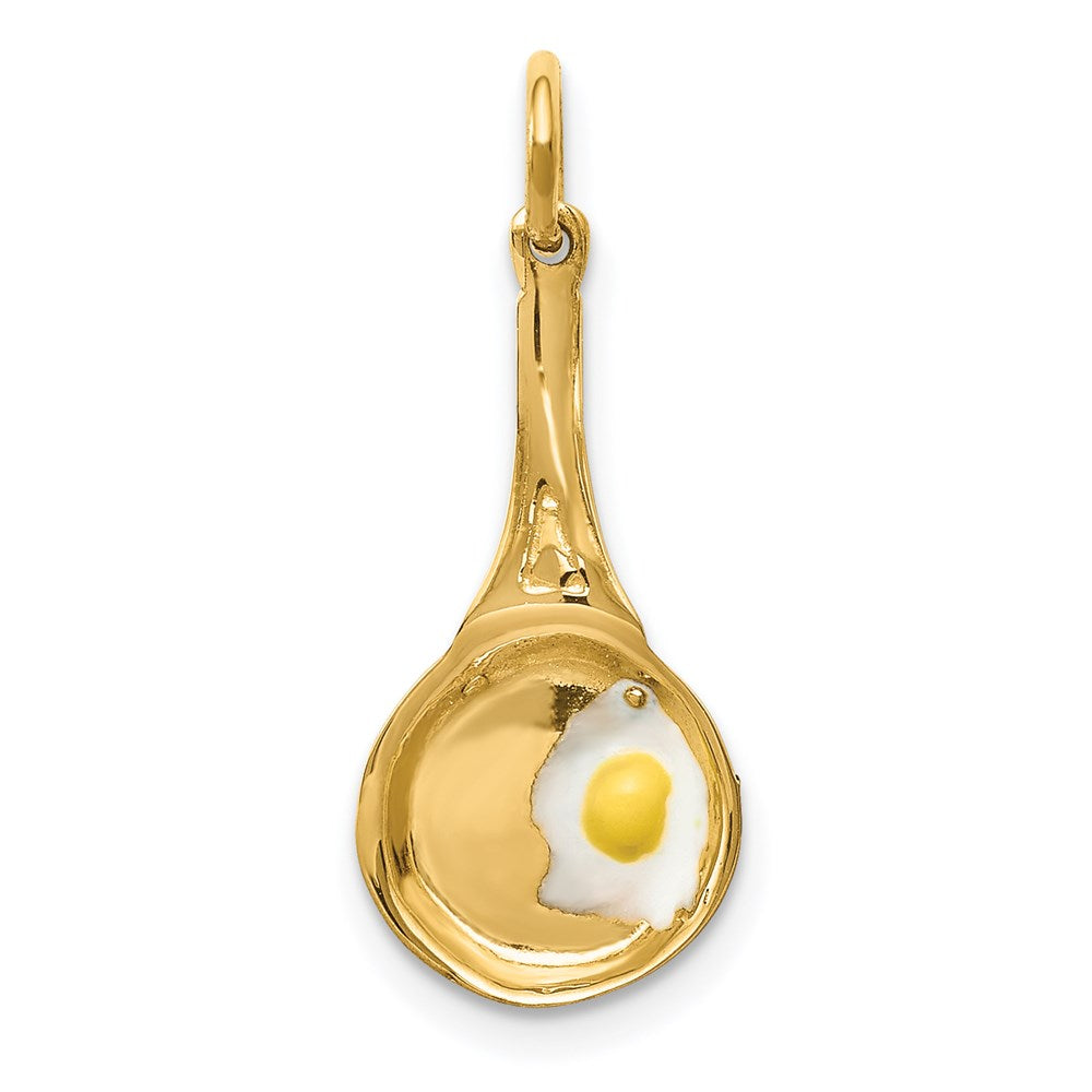 14K Gelbgold 14K 3d Frying Pan mit Emailliert Egg Charm