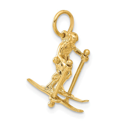 14K Gelbgold 14K 3d Beweglich Snow Skier Charm