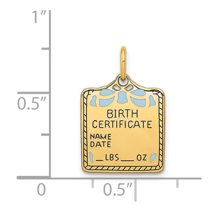 14K Gelbgold 14K Emailliert Blau Gravierbar Birth Certificate Charm