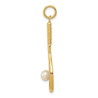14K Gelbgold 14K Tennis Schläger mit Fw Zuchtperle Charm