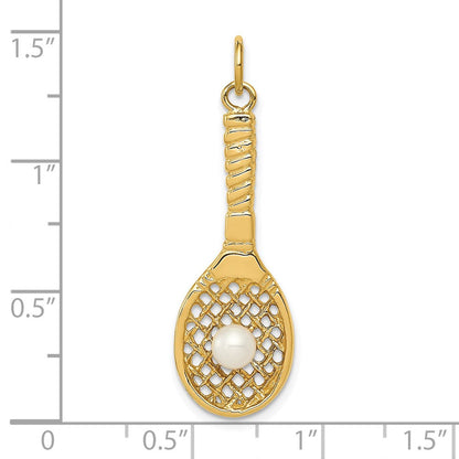 14K Gelbgold 14K Tennis Schläger mit Fw Zuchtperle Charm