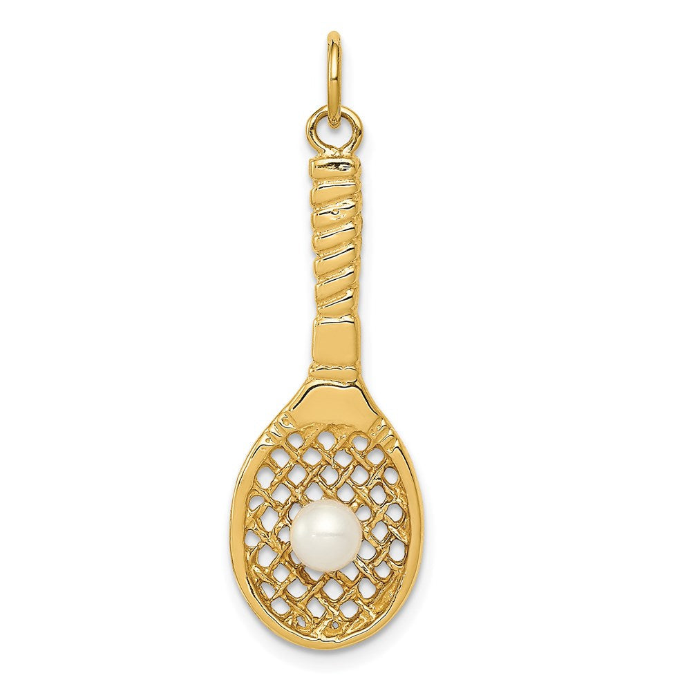 14K Gelbgold 14K Tennis Schläger mit Fw Zuchtperle Charm