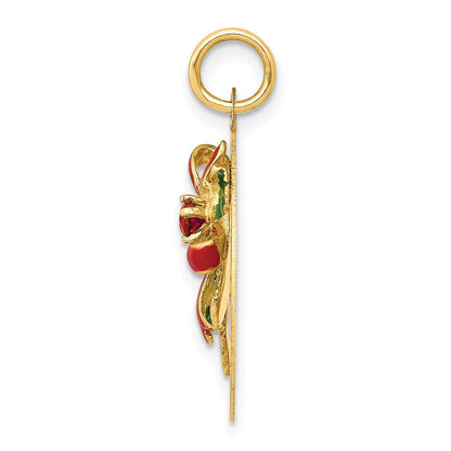 14K Gelbgold 14K Emailliert Mistletoe mit Synthetisch Stein Charm