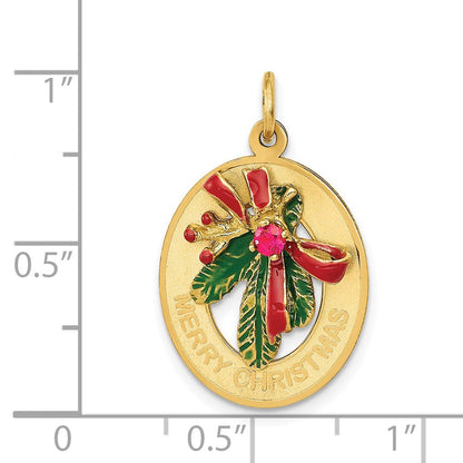 14K Gelbgold 14K Emailliert Mistletoe mit Synthetisch Stein Charm