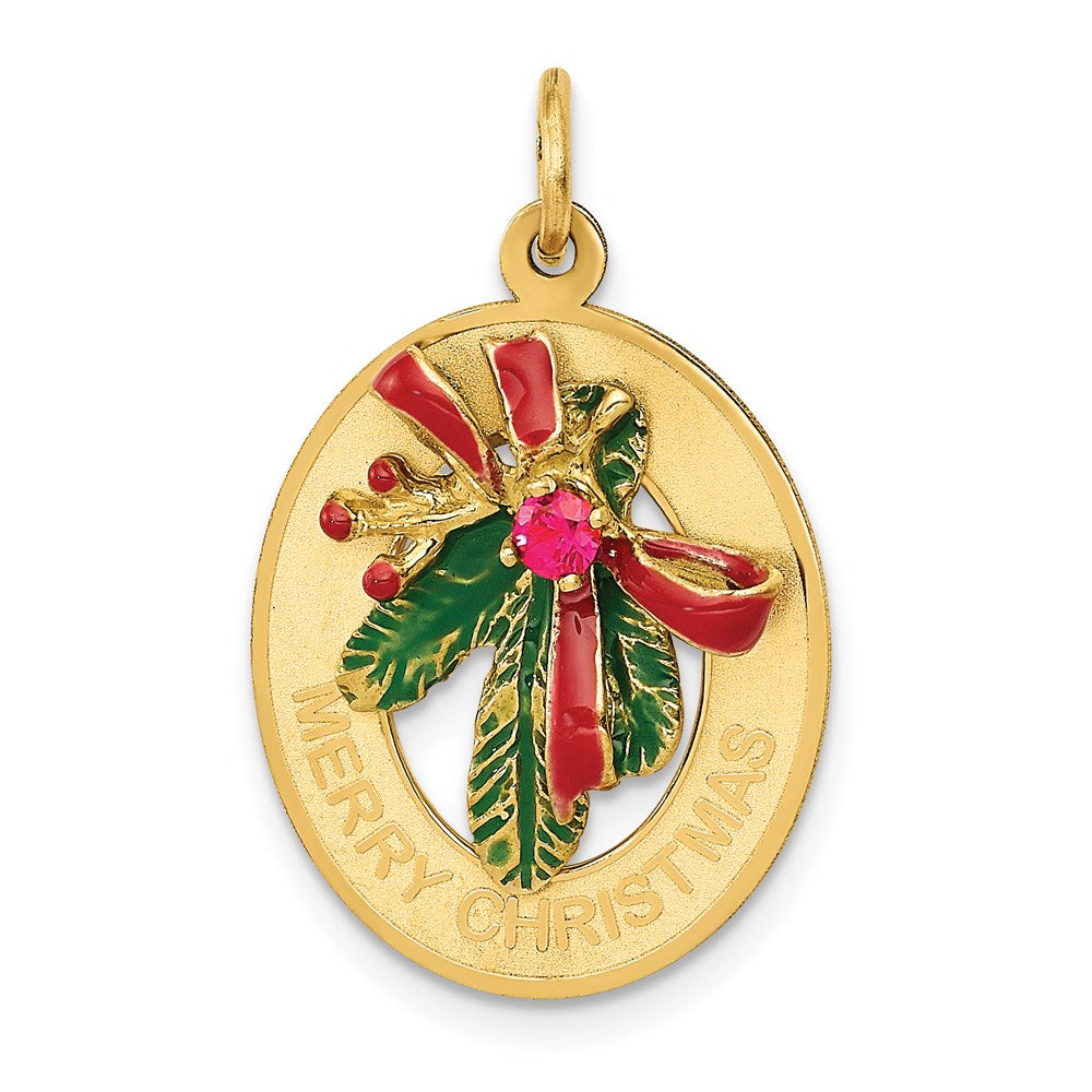 14K Gelbgold 14K Emailliert Mistletoe mit Synthetisch Stein Charm