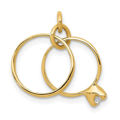 14K Gelbgold 14K 3d Hochzeit Rings Zirkonia Charm