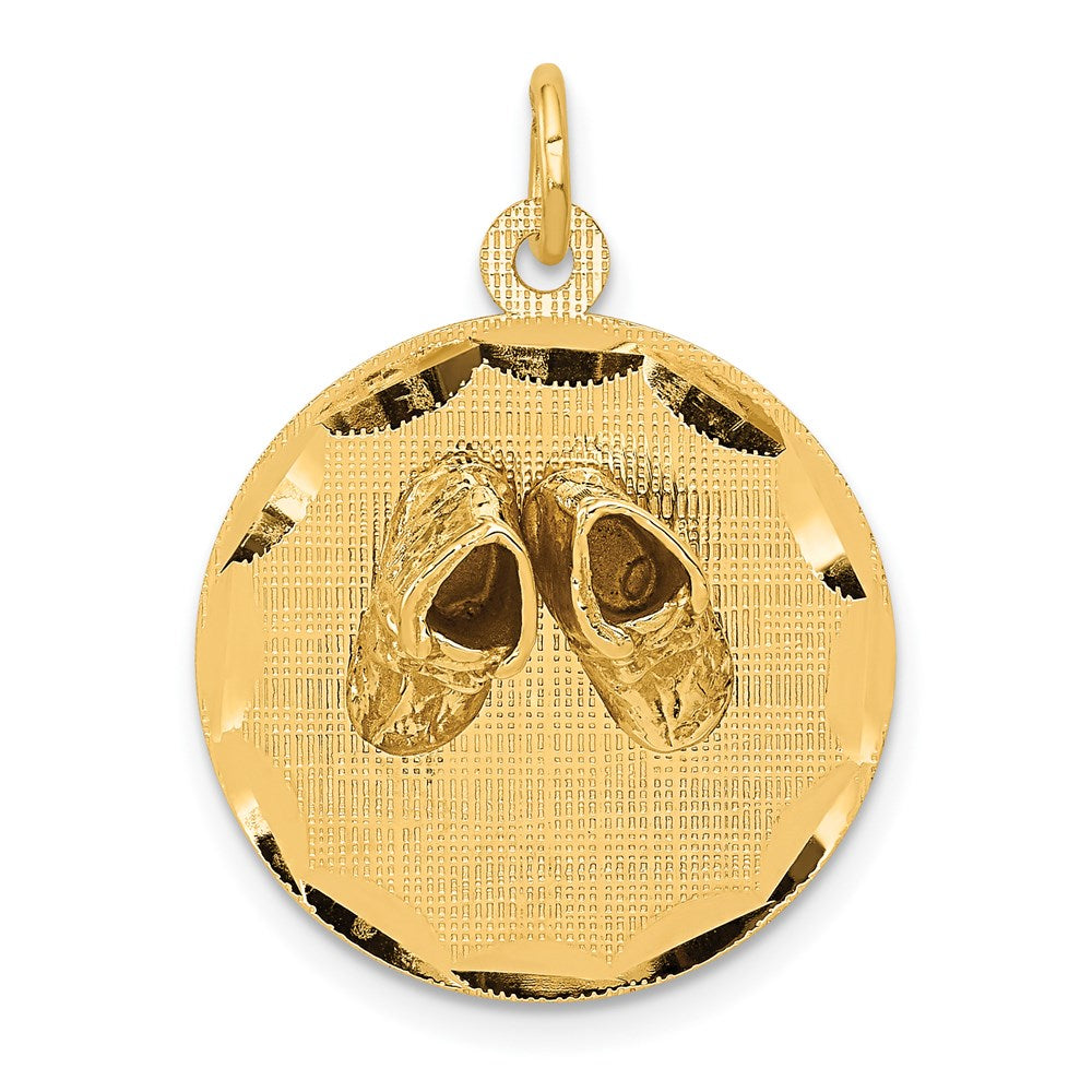 14K Gelbgold Klein Massiv Gravierbar Baby Shoes auf Plättchen Charm