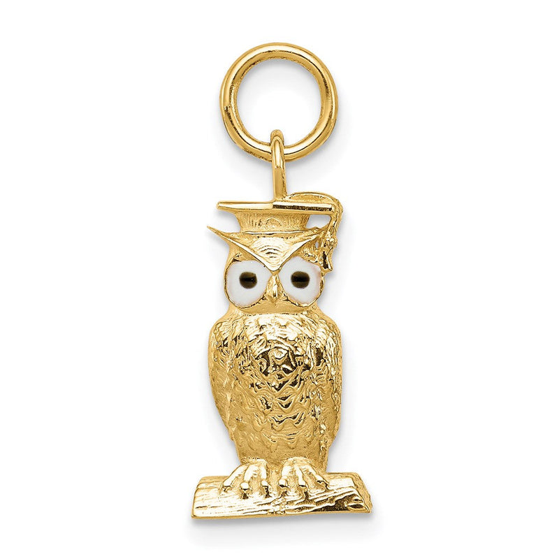 14K Gelbgold Abschluss Eule Charm mit Emaille