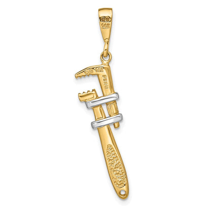 14K Gelb & Rhodium 14K mit Rhodium 3-d Pipe Wrench Charm
