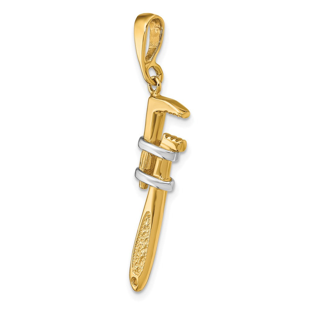 14K Gelb & Rhodium 14K mit Rhodium 3-d Pipe Wrench Charm