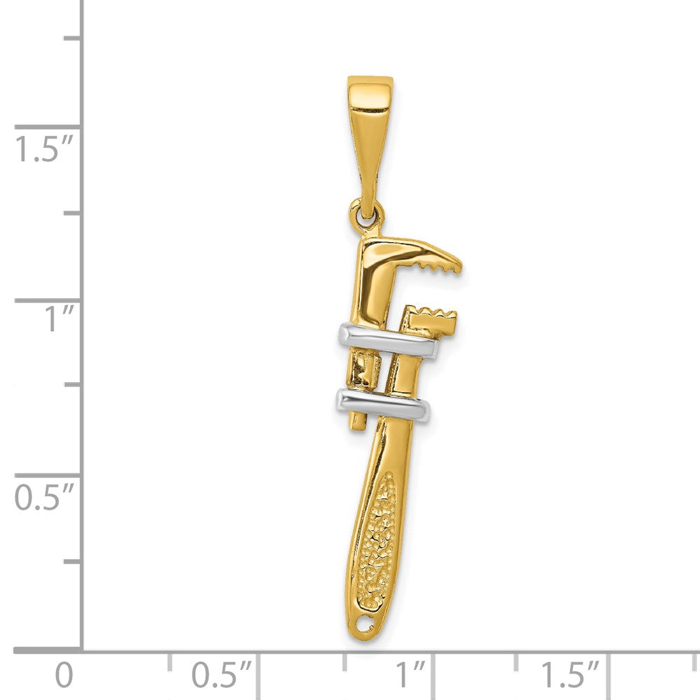 14K Gelb & Rhodium 14K mit Rhodium 3-d Pipe Wrench Charm