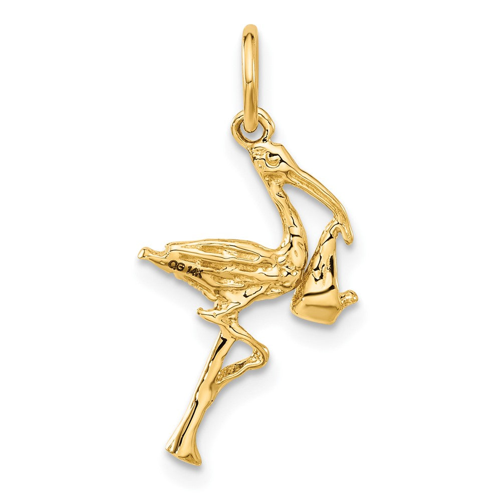 14K Gelbgold 14K Massiv 3-dimensional Stork Charm