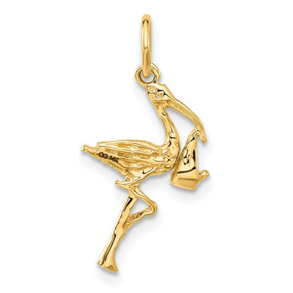 14K Gelbgold 14K Massiv 3-dimensional Stork Charm
