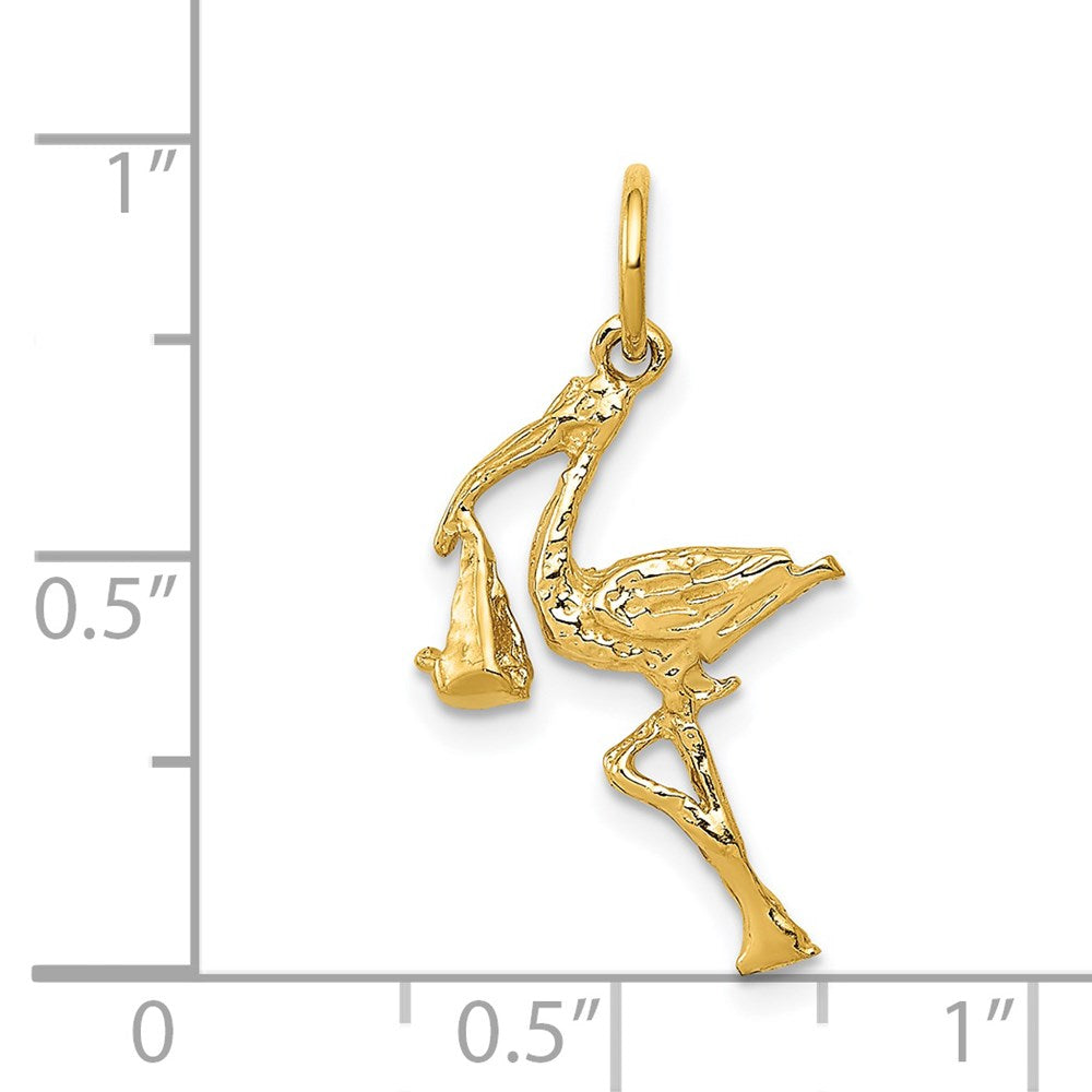 14K Gelbgold 14K Massiv 3-dimensional Stork Charm
