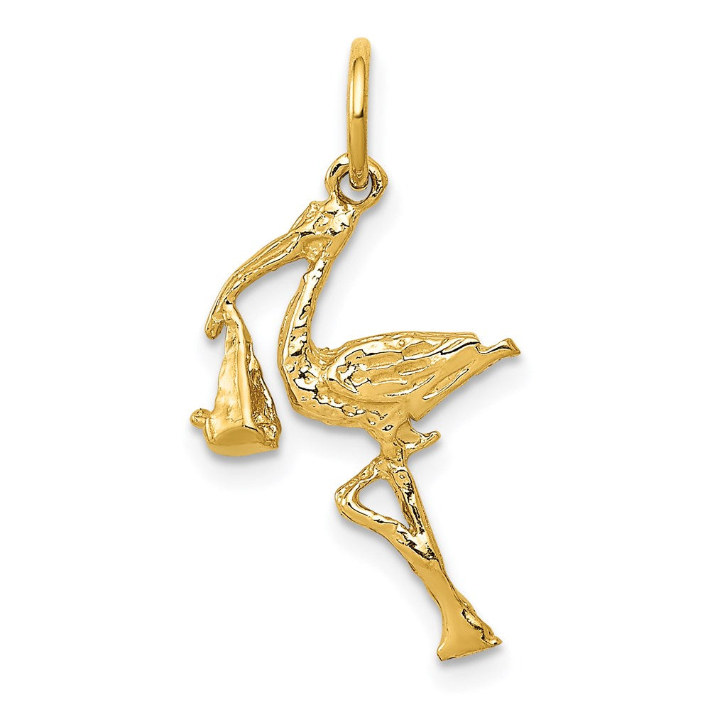 14K Gelbgold 14K Massiv 3-dimensional Stork Charm