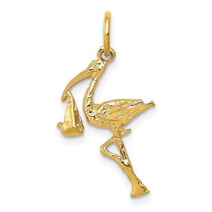 14K Gelbgold 14K Massiv 3-dimensional Stork Charm