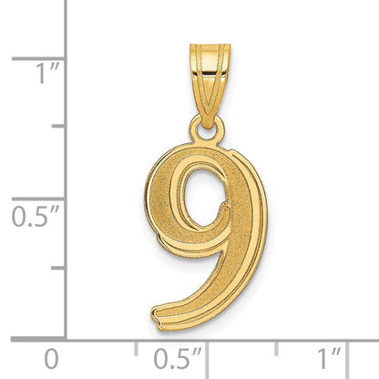 14K Gelbgold 14K Poliert Geätzt Zahl 9 Anhänger