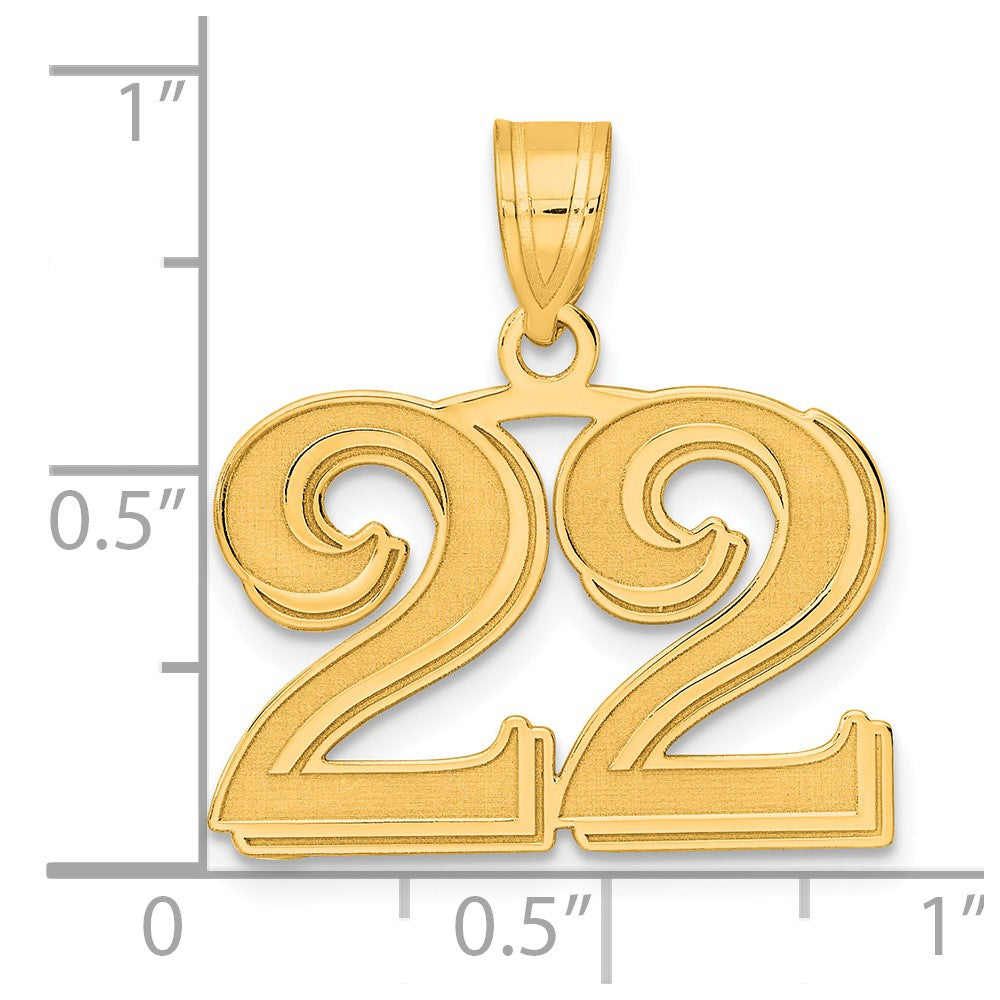 14K Gelbgold Polierter Geätzter Zahl-22-Anhänger