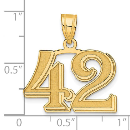 14K Gelbgold polierter geätzter Anhänger „Zahl 42“