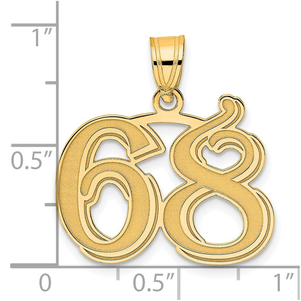 14K Gelbgold polierter geätzter Anhänger Zahl 68