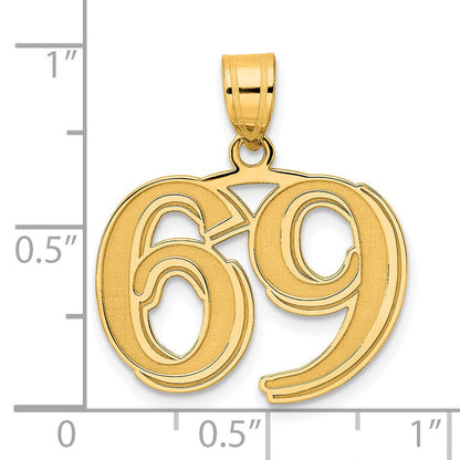 14K Gelbgold Poliert Geätzter Anhänger Zahl 69