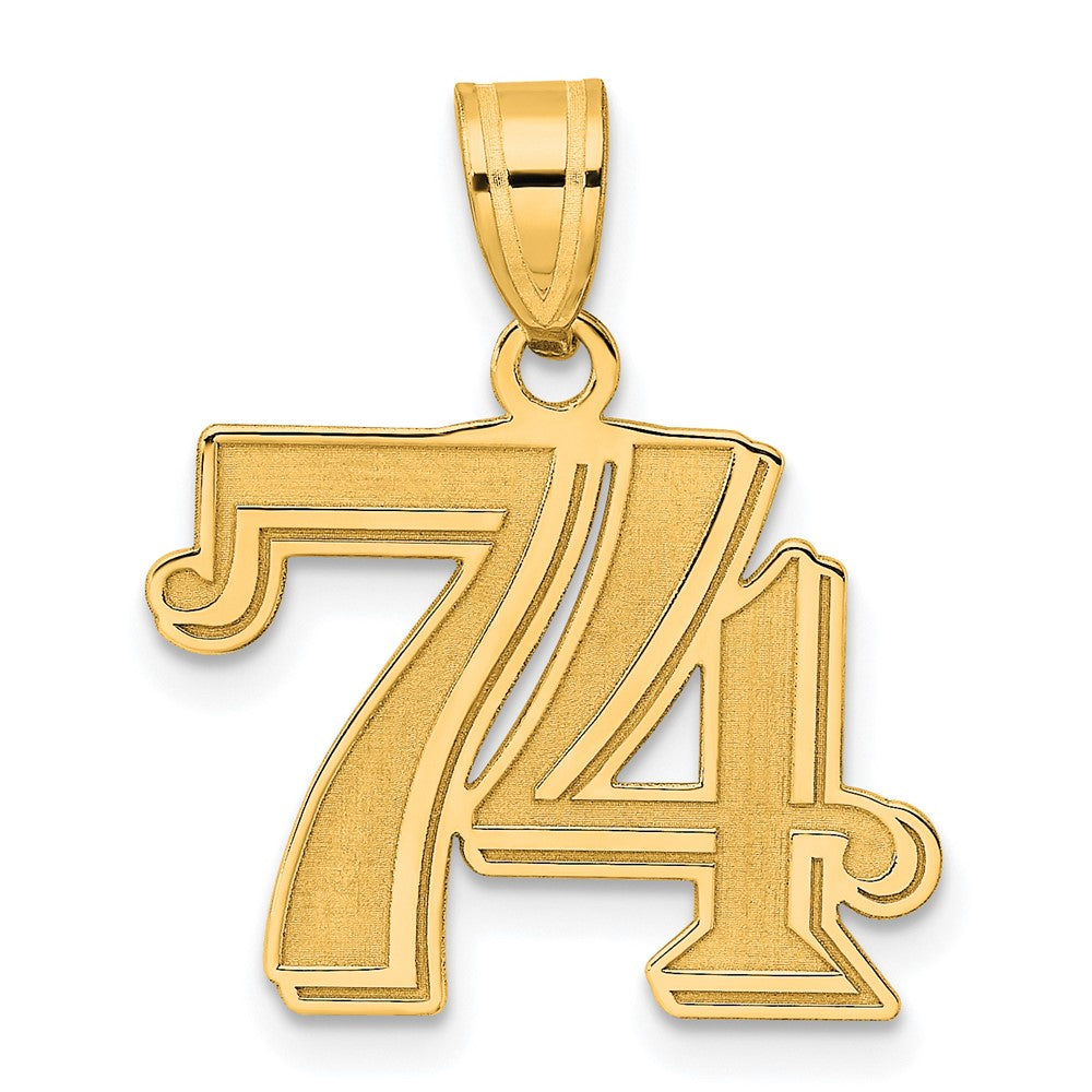 14K Gelbgold polierter geätzter Zahlen-Anhänger "74