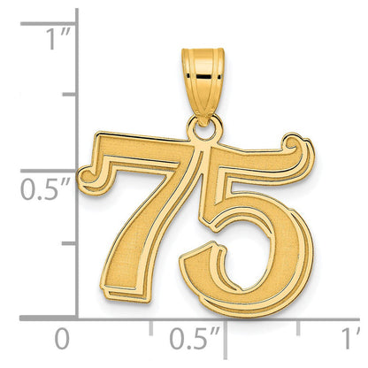 14K Gelbgold polierter geätzter Anhänger „Zahl 75“