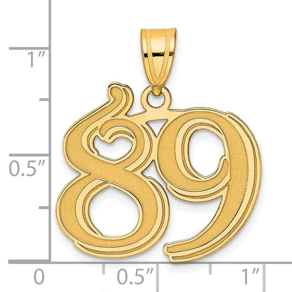 14K Gelbgold polierter geätzter Anhänger Nummer 89