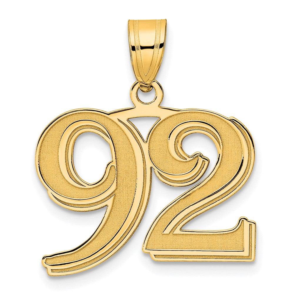 14K Gelbgold Anhänger mit Zahl 92, poliert und geätzt