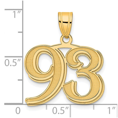14K Gelbgold polierter geätzter Anhänger Zahl 93