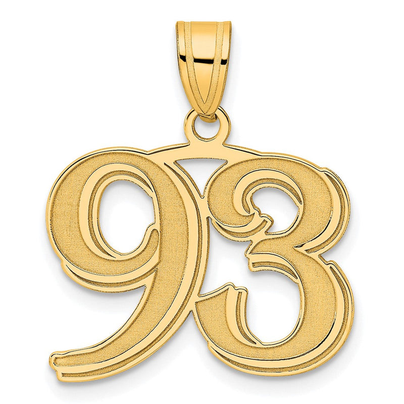 14K Gelbgold polierter geätzter Anhänger Zahl 93