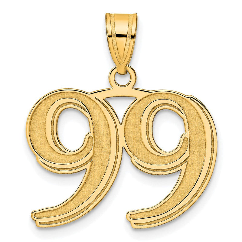 14K Gelbgold Polierter Geätzter Anhänger Zahl 99