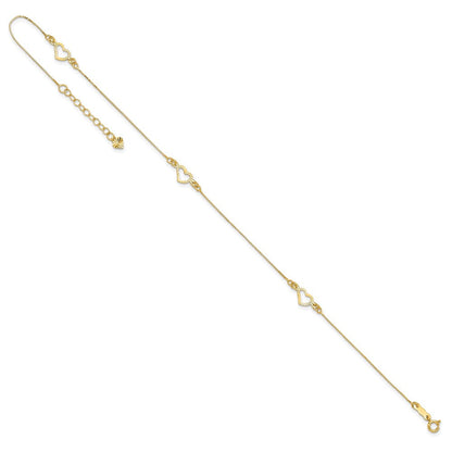 14K Gelbgold Diamantiert Herz 10 Zoll Plus 1 Zoll Verlängerung. Fußkettchen