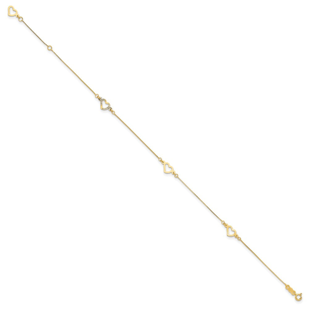 14K Gelbgold Fantasie Herz 10 Zoll Plus 1 Zoll Verlängerung. Fußkettchen