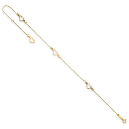 14K Gelbgold Fantasie Herz 10 Zoll Plus 1 Zoll Verlängerung. Fußkettchen