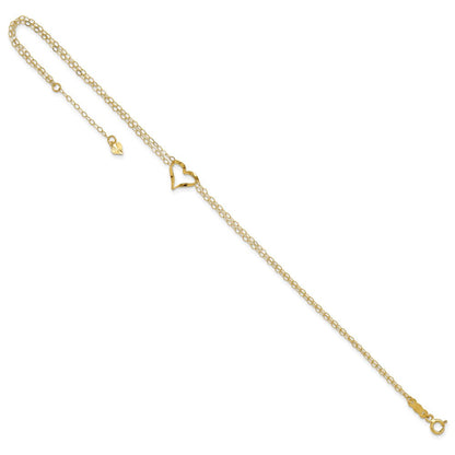 14K Gelbgold Fußkette mit doppelsträngigem Herz, 22,9 cm (9 Zoll) mit 2,5 cm (1 Zoll) Verlängerung