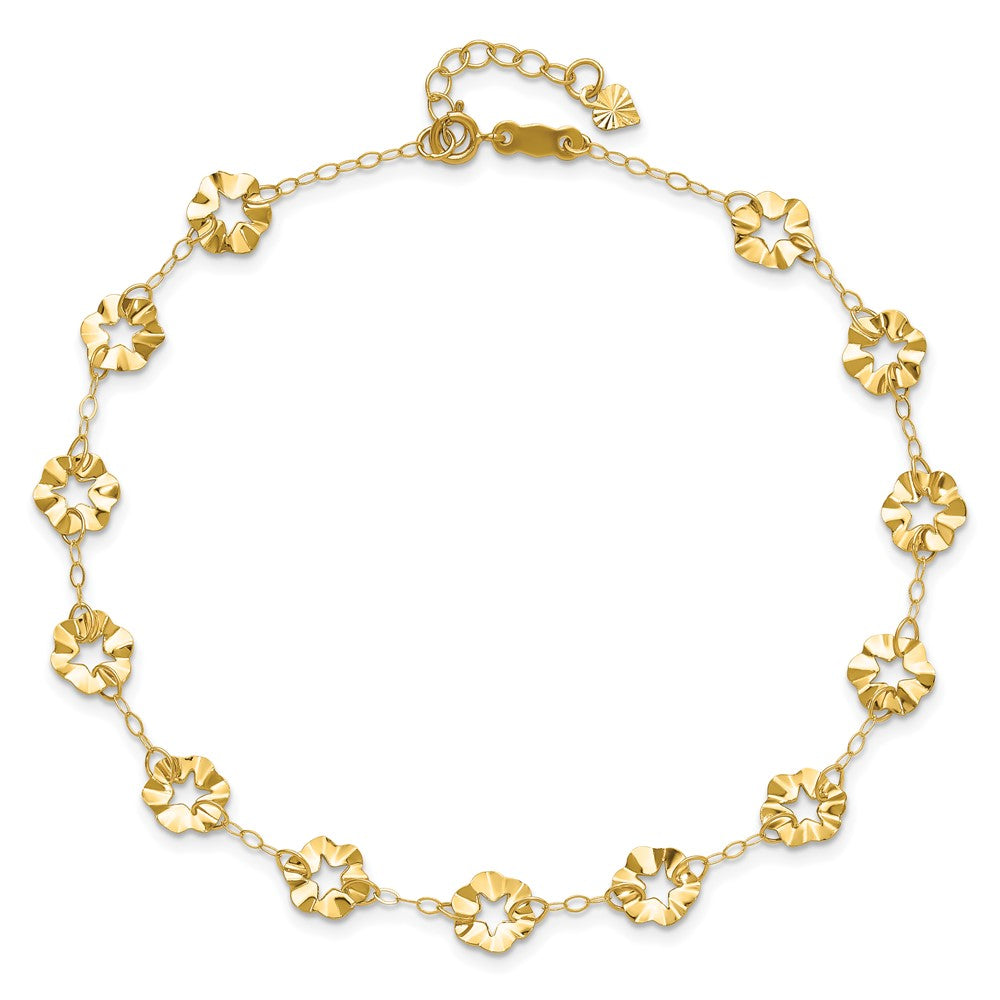 14K Gelbgold Verstellbar Blume 10 Zoll Plus 1 Zoll Verlängerung. Fußkettchen