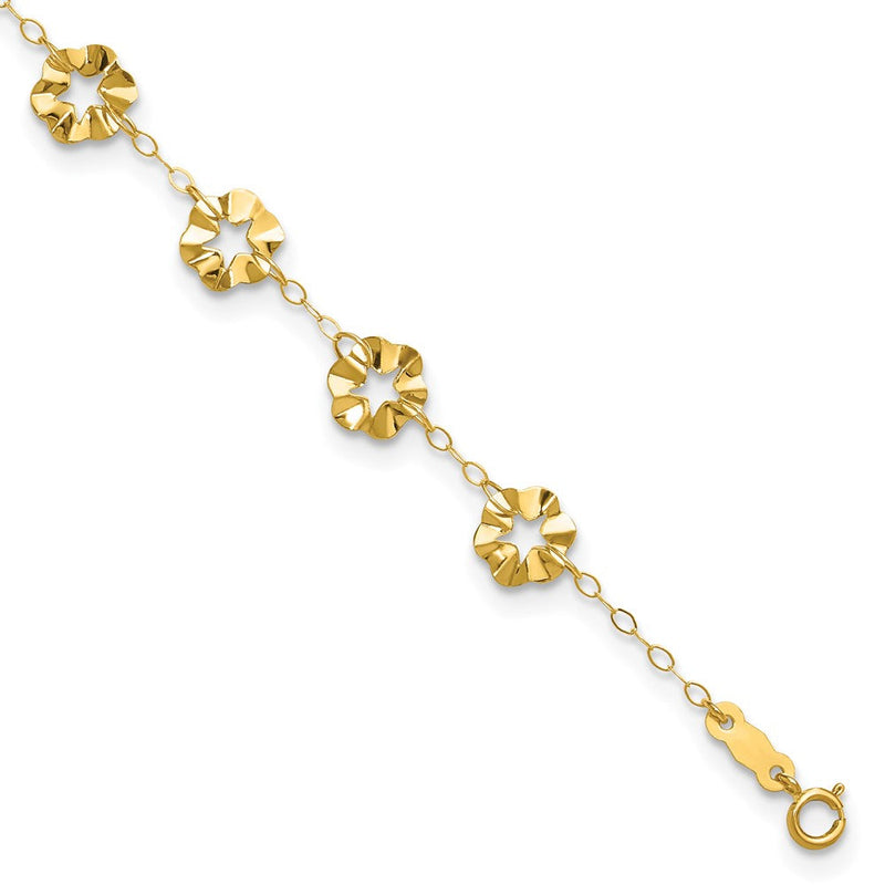 14K Gelbgold Verstellbar Blume 10 Zoll Plus 1 Zoll Verlängerung. Fußkettchen