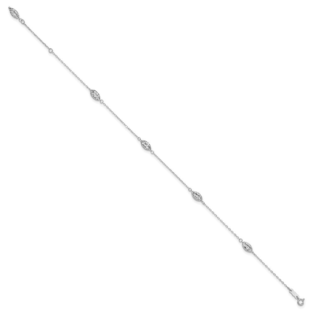 14K Weißgold Gewölbt Rice Perle 10 Zoll Plus 1 Zoll Verlängerung. Fußkettchen