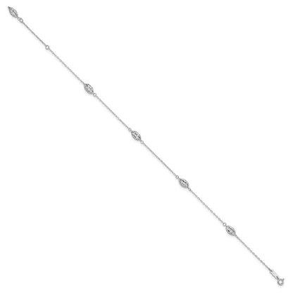 14K Weißgold Gewölbt Rice Perle 10 Zoll Plus 1 Zoll Verlängerung. Fußkettchen