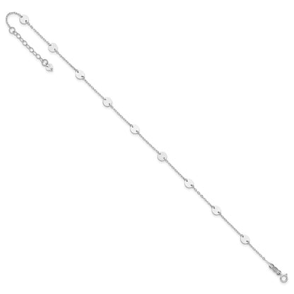 14K Weißgold Poliert Plättchen 9 Zoll Plus 1 Zoll Verlängerung. Fußkettchen