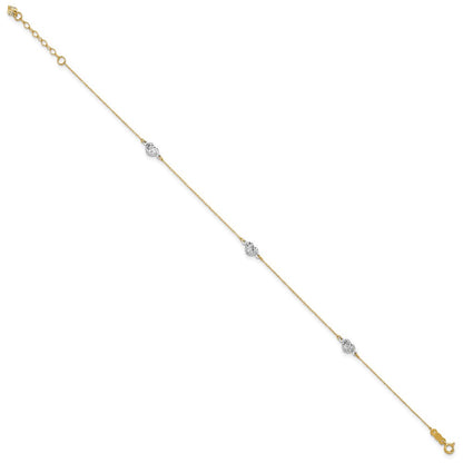 14K Bicolor Puff Herz 9 Zoll Plus 1 Zoll Verlängerung Fußkettchen