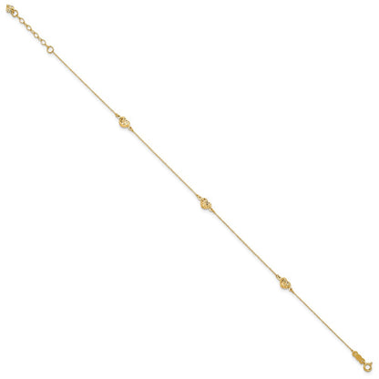 14K Gelbgold Puff Herz 9 Zoll Plus 1 Zoll Verlängerung. Fußkettchen