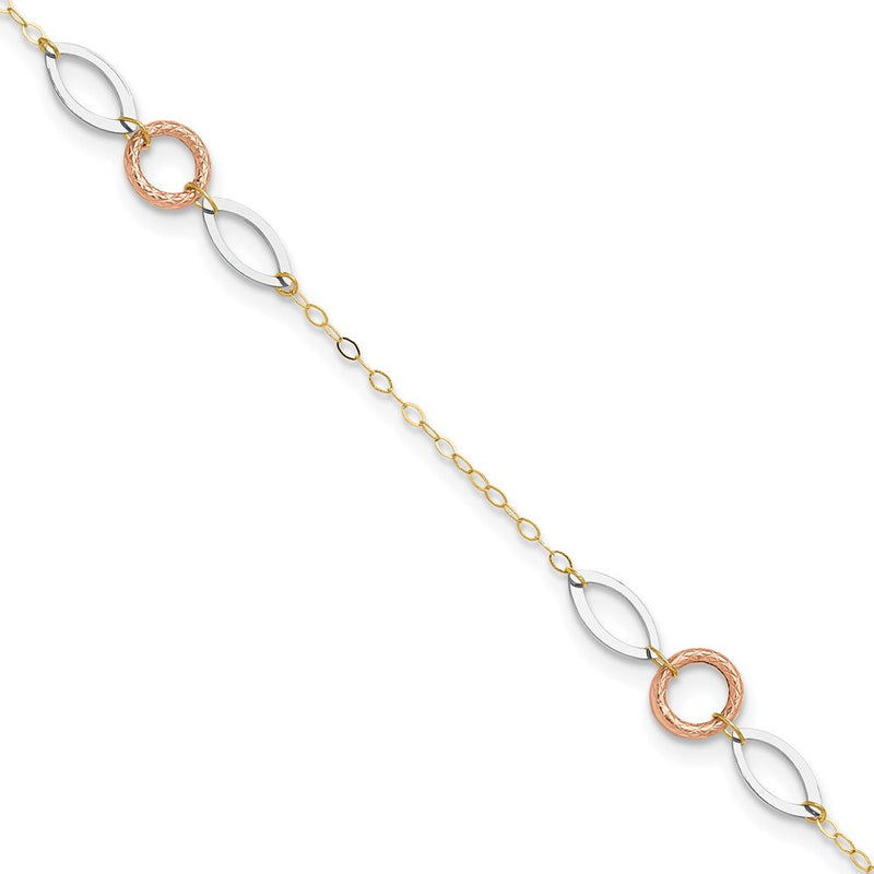 14K Tricolor Kreis und Oval 9 Zoll Plus 1 Zoll Verlängerung. Fußkettchen