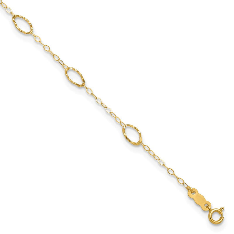 14K Gelbgold Oval Shapes 9 Zoll Plus 1 Zoll Verlängerung Fußkettchen