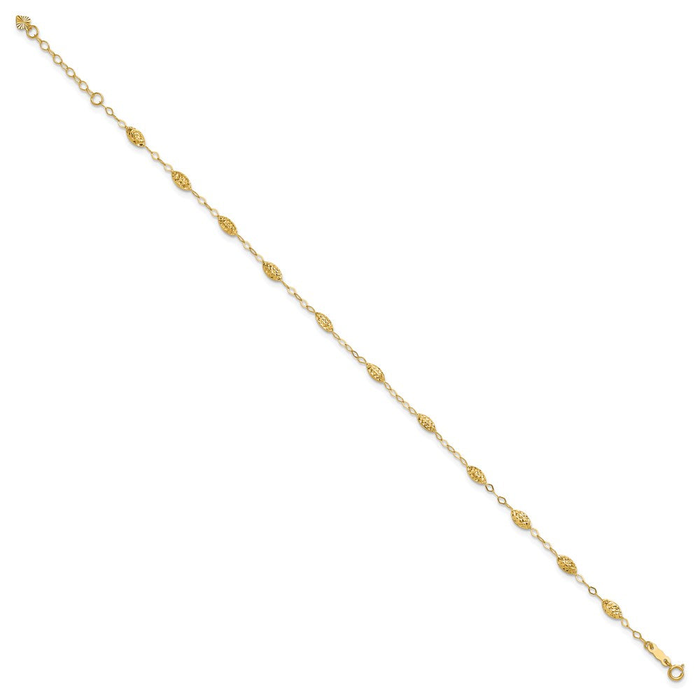 14K Gelbgold Puff Rice Perle 9 Zoll Plus 1 Zoll Verlängerung Fußkettchen