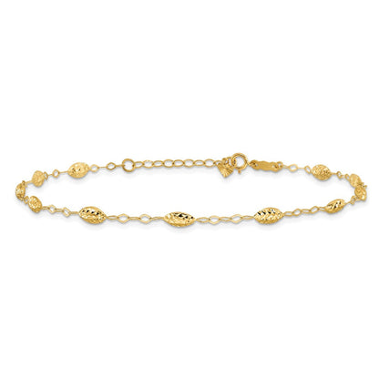 14K Gelbgold Puff Rice Perle 9 Zoll Plus 1 Zoll Verlängerung Fußkettchen